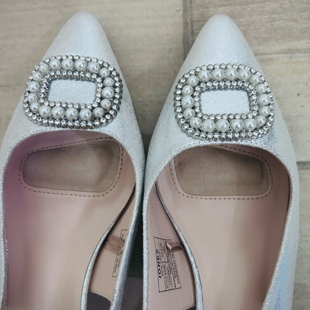 Jones New York Silver Heels with Embellished Buckle